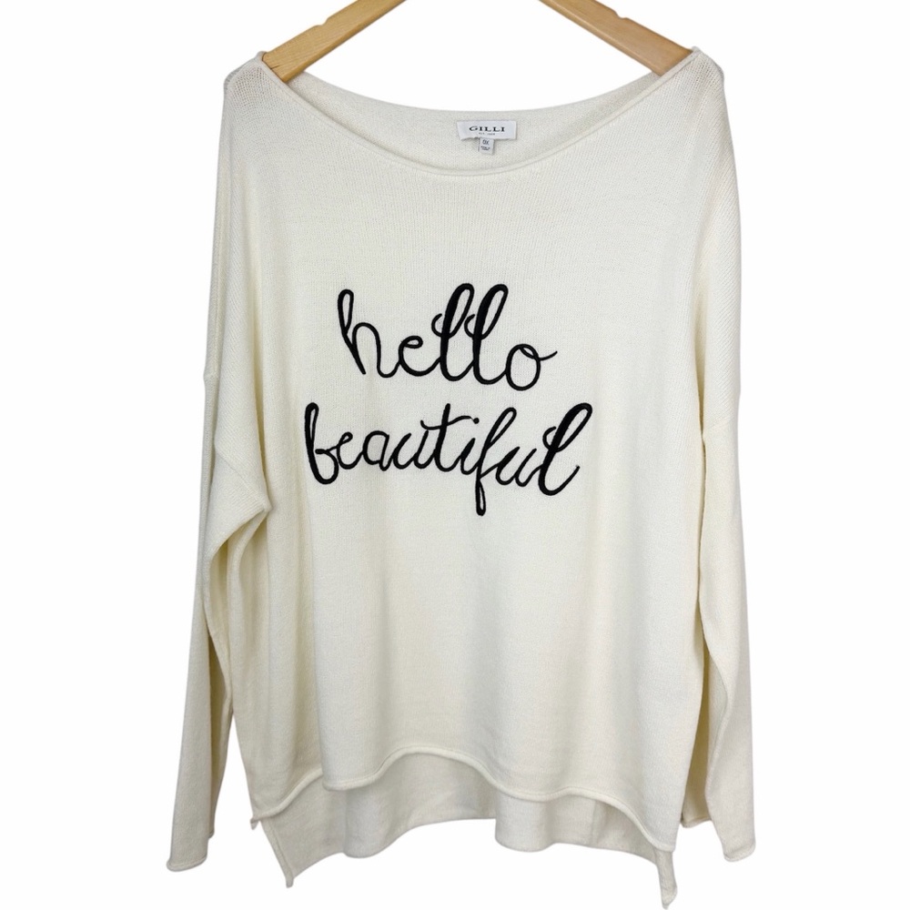 GILLI Hello Beautiful Cream Knit Sweater Crepe Roll Size 0X